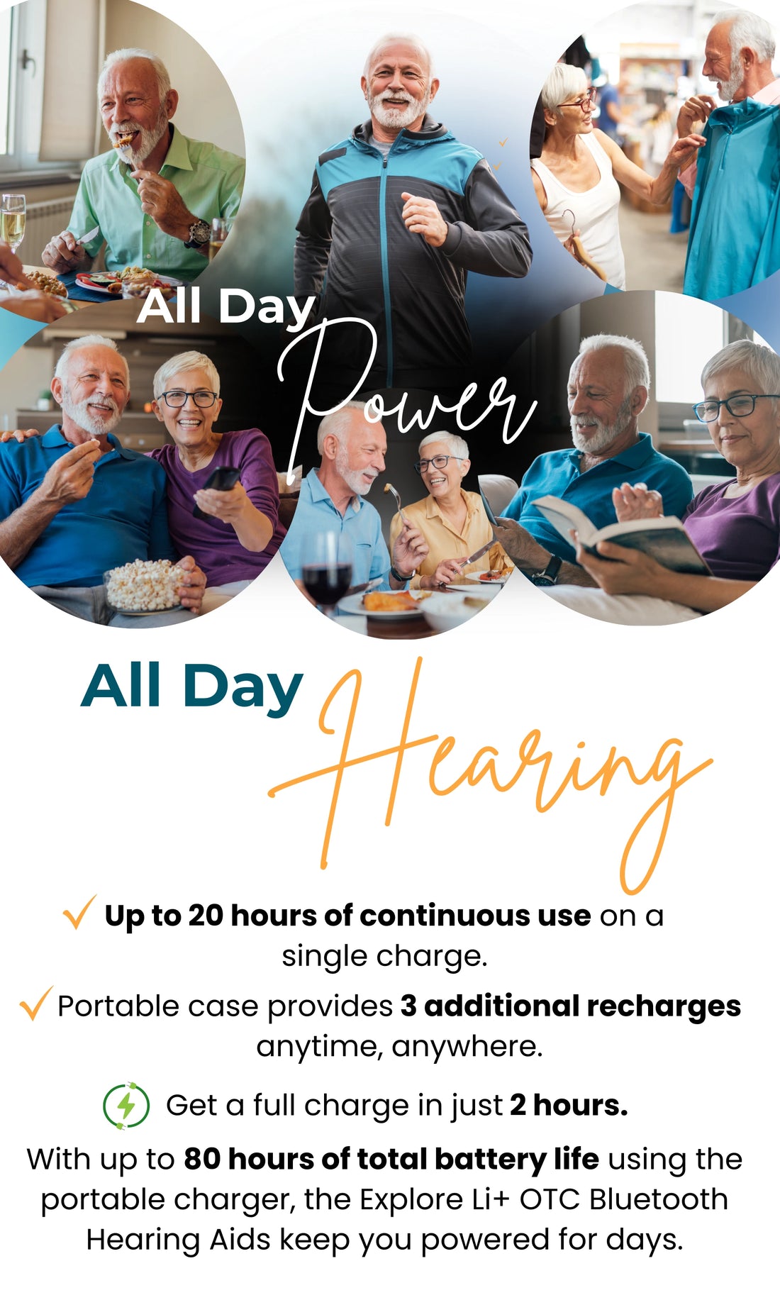 Man wearing Explore Li+ hearing aids, working out, eating a meal, and relaxing with his wife at home, enjoying all-day battery life.slider_item_PLmdLr