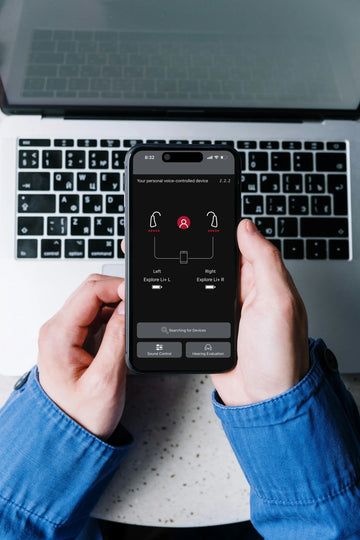 person using the HA fit app to set their Explore Li bluetooth otc hearing aids